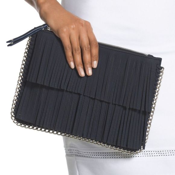 *NEW* Chico's Black & Silver Jubilee Fringe Crossbody Clutch - Picture 3 of 10